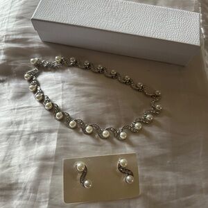 Elegant Silver and Pearl Necklace and Earring Set